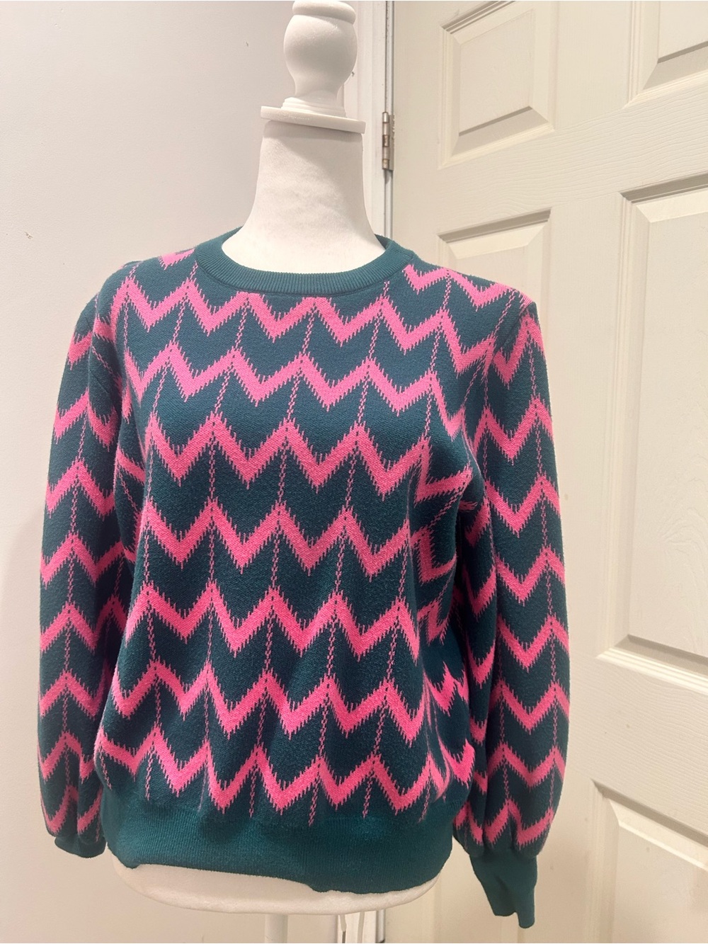 Teal and Pink Chevron Crewneck Sweater